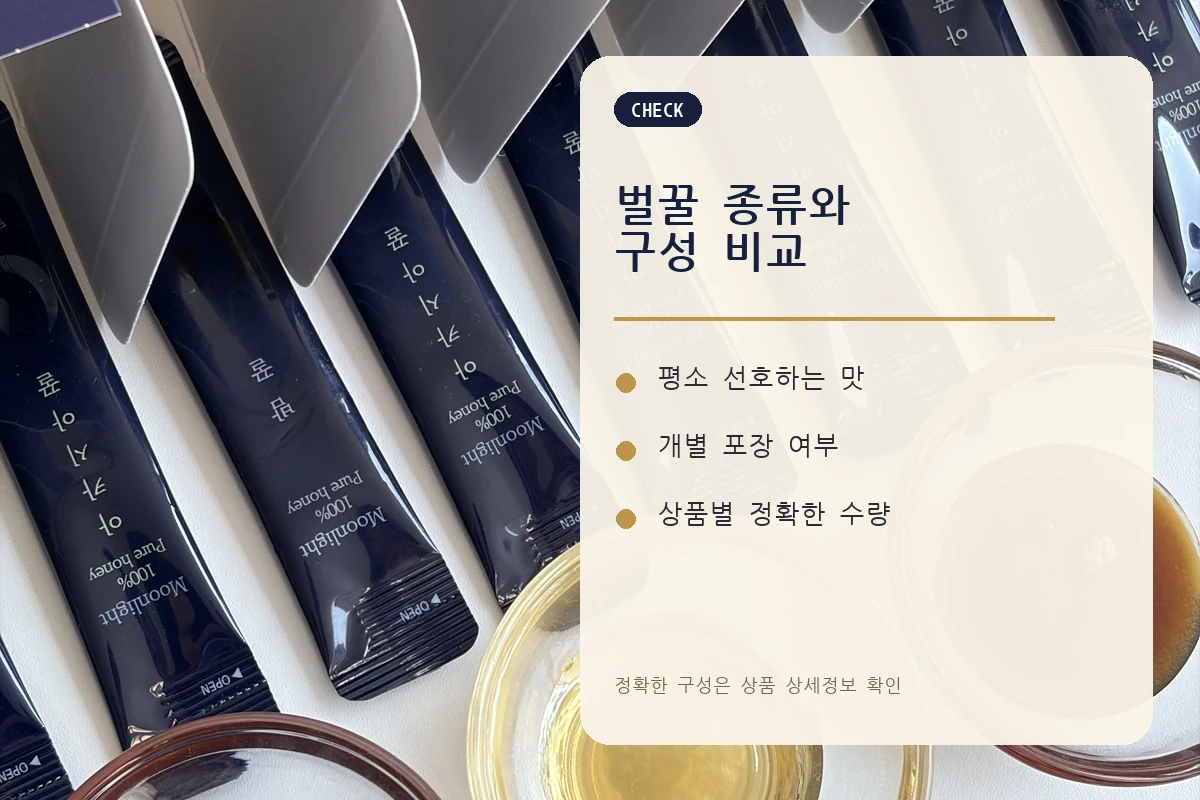 달빛꿀향 환갑선물 아카시아꿀 야생화꿀 밤꿀 구성 비교
